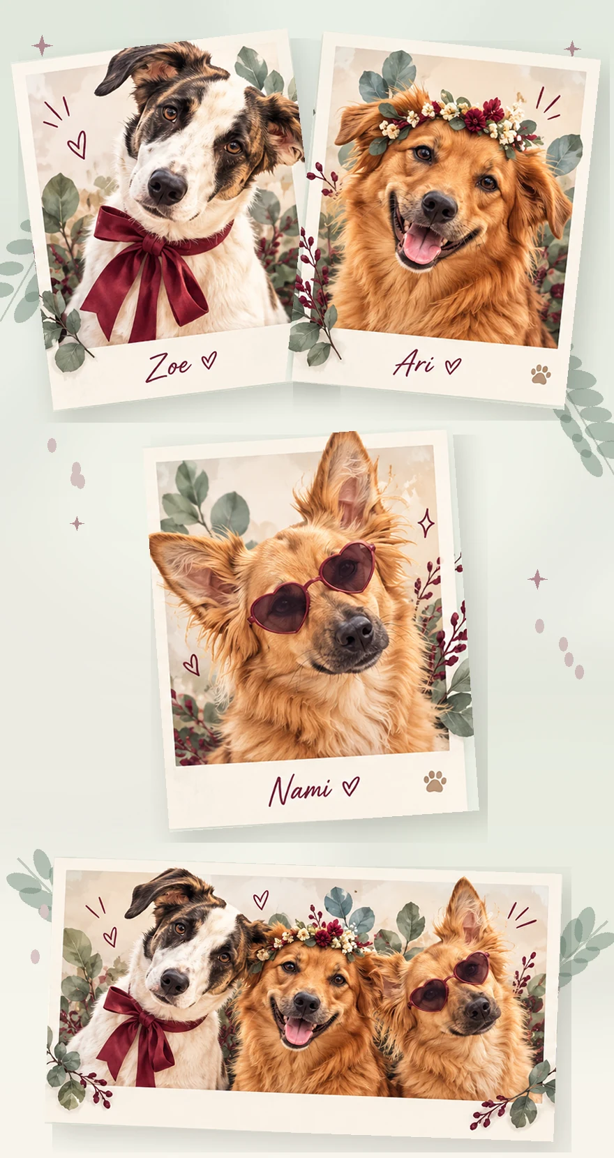 Polaroids de Zoe, Ari y Nami posando con sus mejores galas y una fotografía de las tres juntas